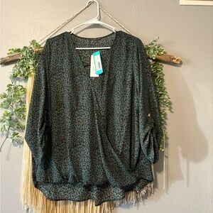 West Kei Teal and Black Leopard Print Blouse